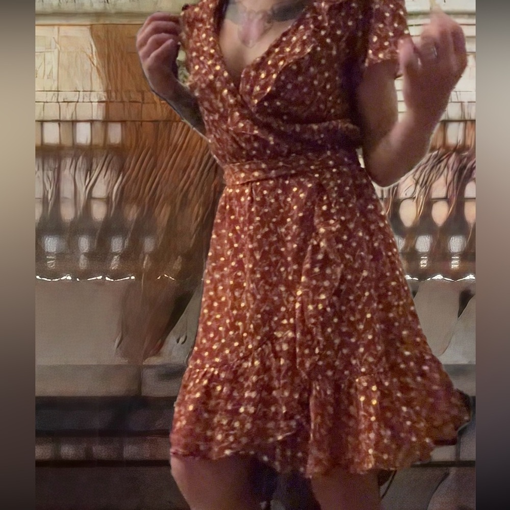 Floral Ruffle Wrap Dress - Red - Picture 13 of 16